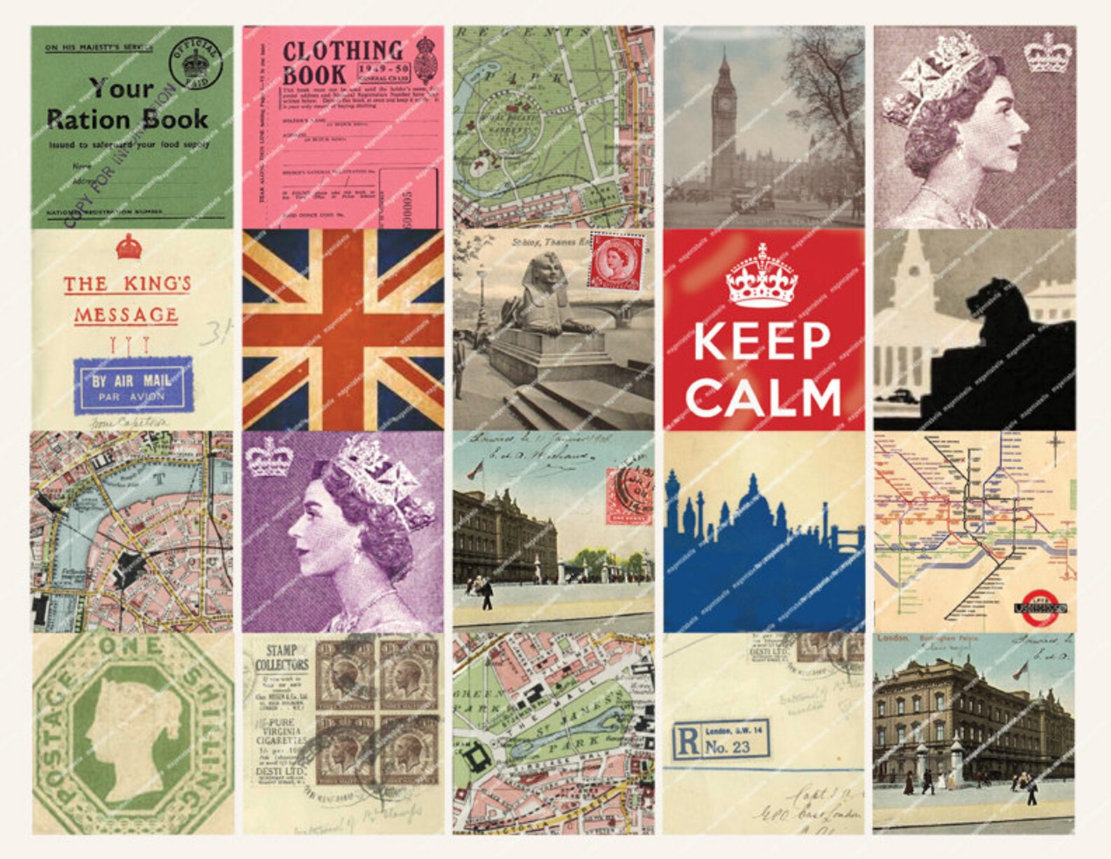 2in VINTAGE LONDON postcards maps ephemera Keep Calm Queen Etsy