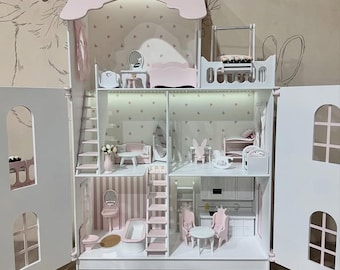 Gran casa de muñecas rosa para muñecas Barbie