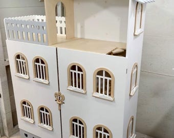 Casa de muñecas grande de madera para Barbie con cajón de almacenamiento / Casa de muñecas de 150 cm de altura / 96 x 32 x 150 cm