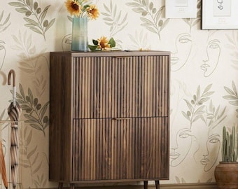 Modern Narrow Shoe Cabinet, Two Flip Drawers, Entryway Storage Organizer