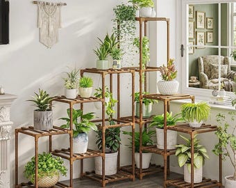 Wooden Multi-Tier Plant Stand – Indoor Outdoor Corner Shelf Rack