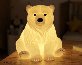 Hand-Painted Polar Bear USB LED Lamp, Nursery Night Light, Bedside Animal Decor