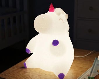 Chubby Unicorn Night Light USB Bedside Lamp, 7 Inches, Kids Nursery, Animal Decor
