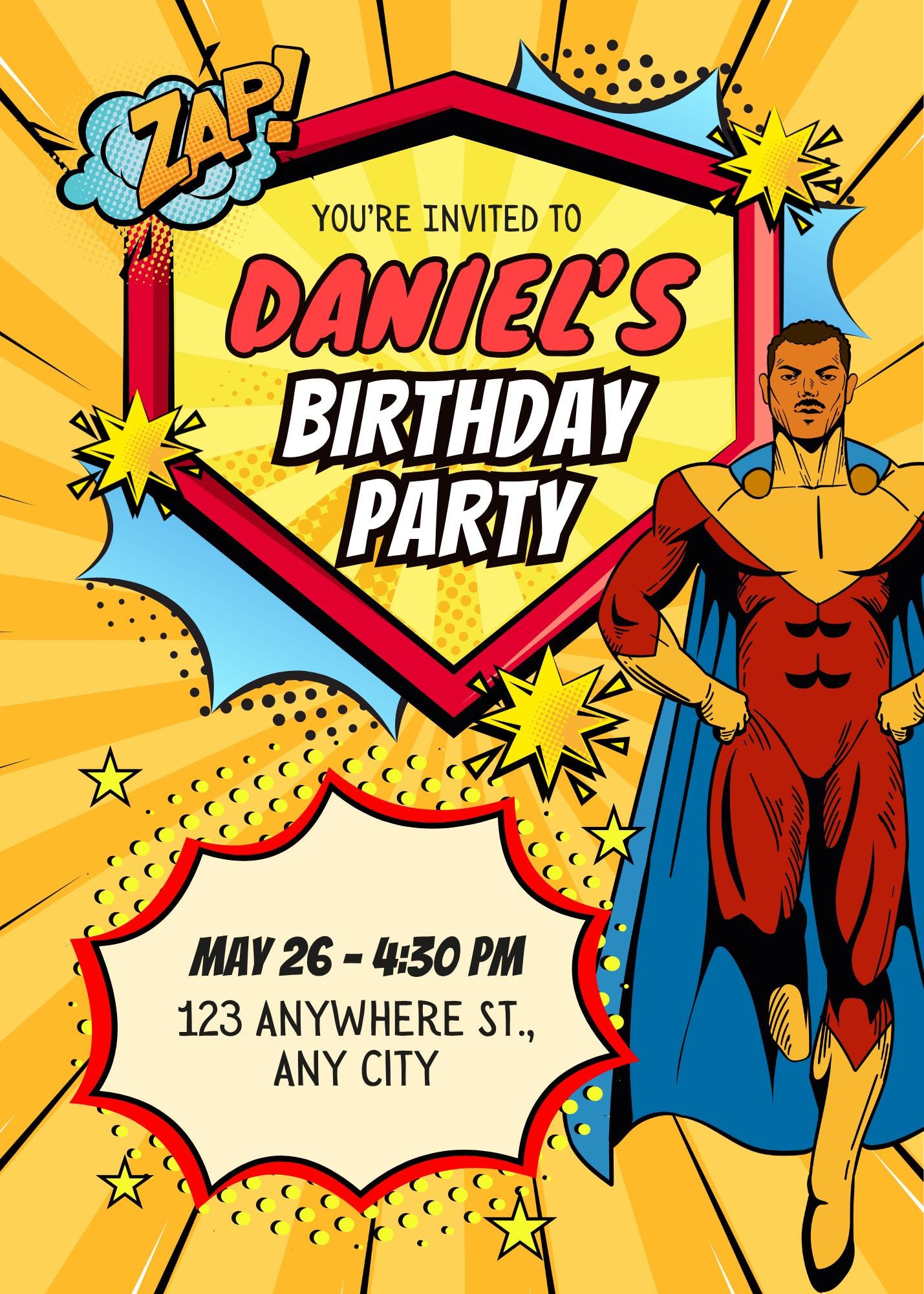 Superhero Birthday Invitation, Comic Book Style Party Invite (digital ...