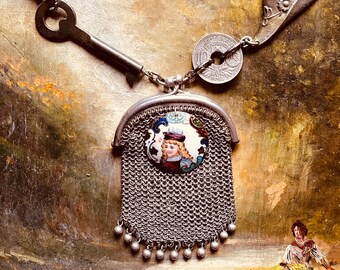 Purse addicted. Cluster necklace, French coin, antique jewelry