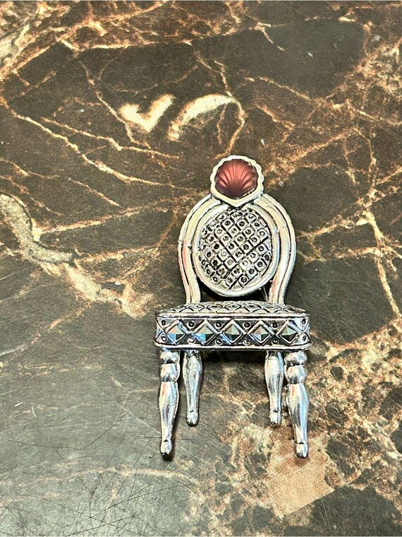 Vintage Danecraft Ornate Silver tone 3D dining chair brooch