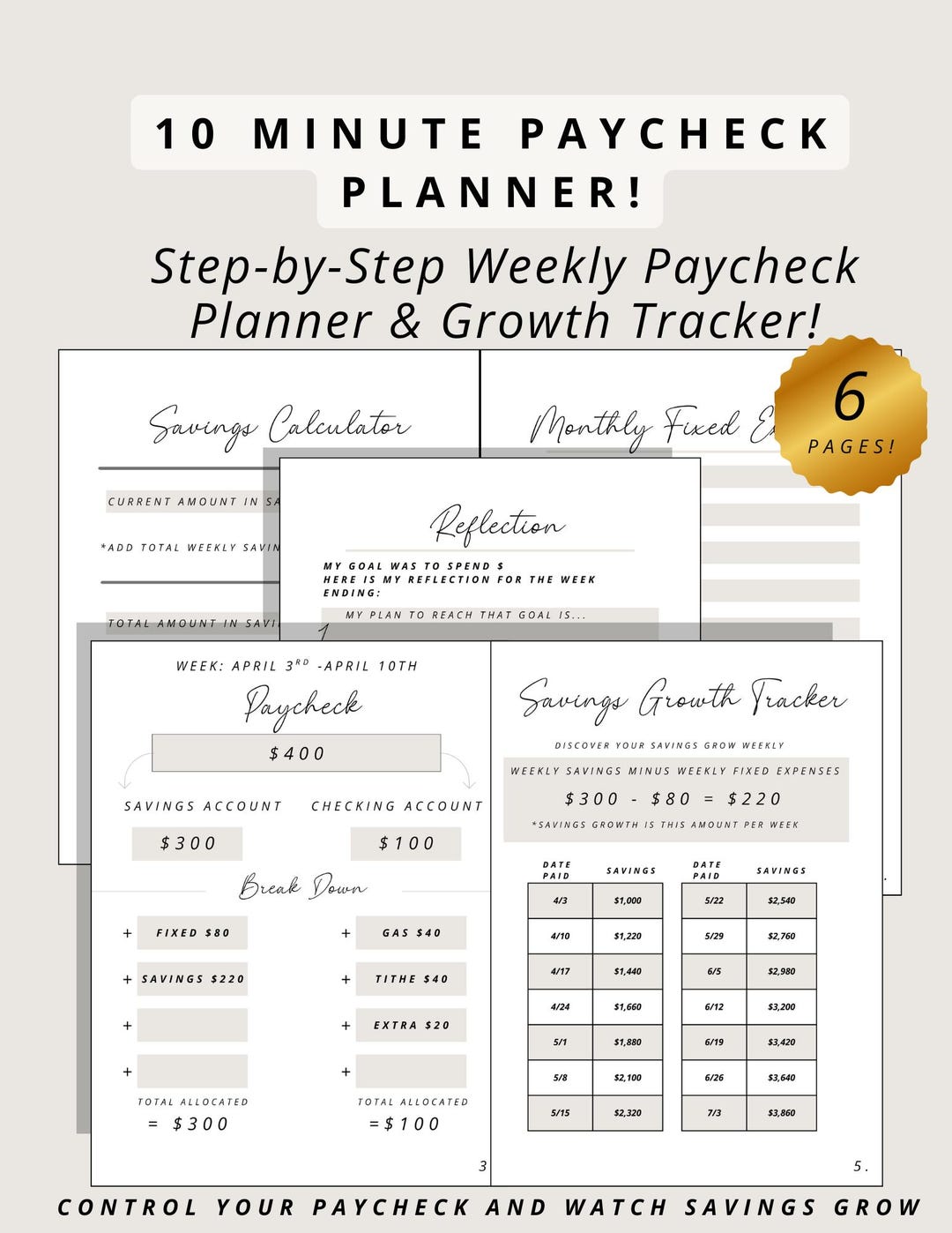 Monthly Pay Check Routine Weekly Paycheck Budget Planner Printable, Savings Tracker, Expense ...