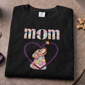 Patchwork Dog Mom Heart Shirt, Puppy Butterfly Graphic Tee