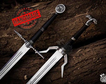 Handgjort Witcher 3 Sword Master Sword OF Geralt of Rivia Feline Steel Silver svärd Personlig födelsedagspresent till pojkvän Julklapp