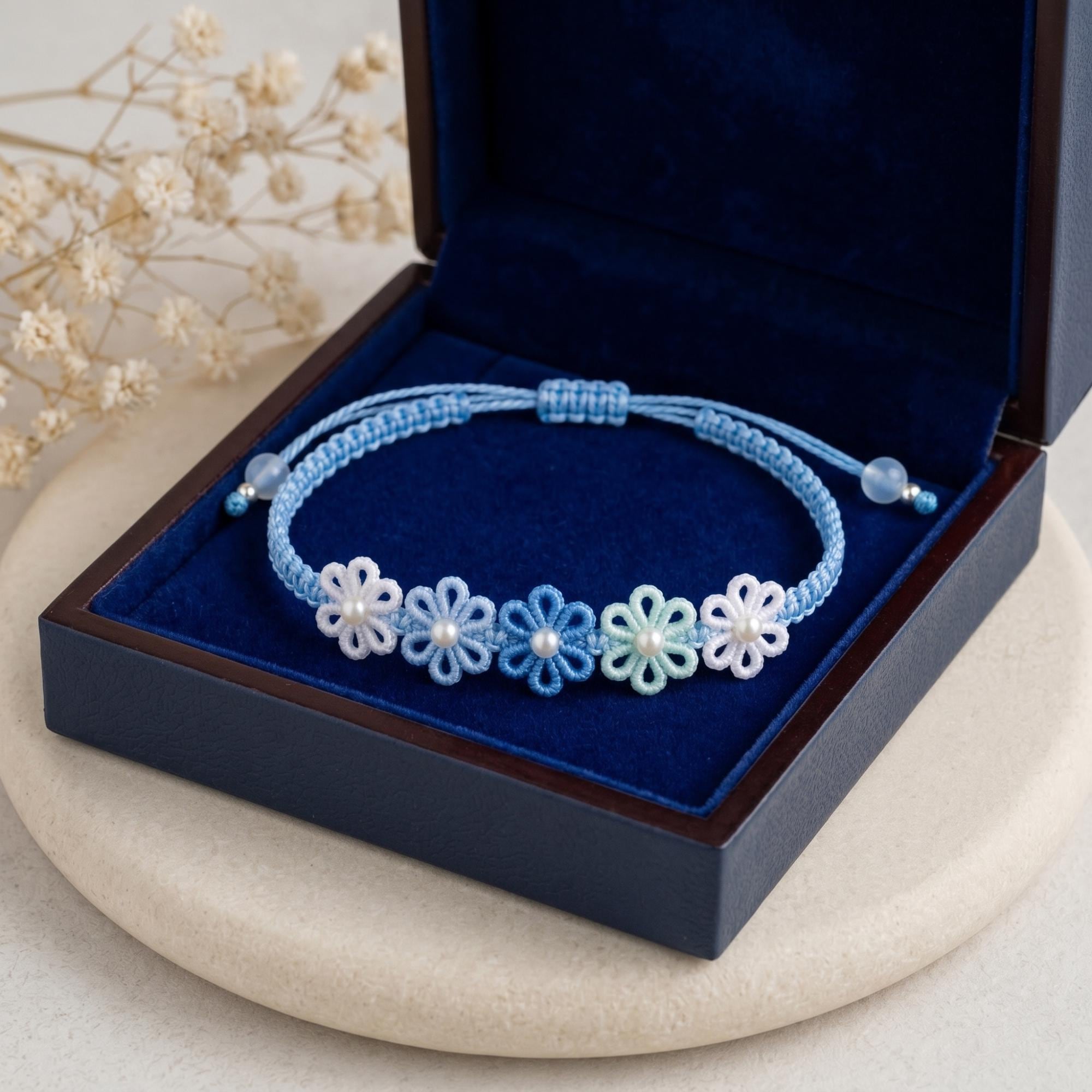 Blue Pearl Micro Flower Bracelet