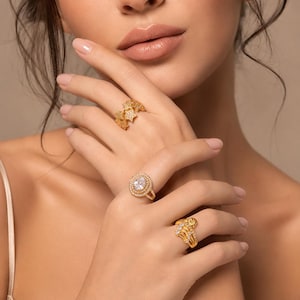 Gold Tone Crystal Star Rings, Adjustable Statement Jewelry Set