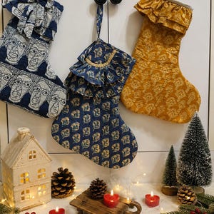 3er-Set gesteppte Baumwoll-Weihnachtsstrümpfe | Boho-Weihnachtsdeko im Landhausstil