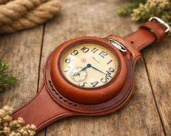 Leather Pocket Watch Strap 50mm | Handmade Watch Holder Wrist Strap | Vintage Style Leather Band