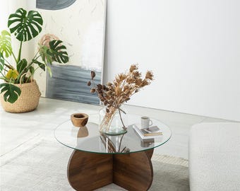 Bubble Glass Couchtisch, Massivholz / Walnussfarbe