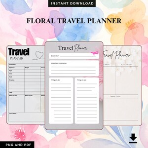 Seasonal Botanical Vacation Itinerary PNG PDF Springtime Trip Organizer Blossom Journey Tracker Destination Map Floral Graphic Log Art Set