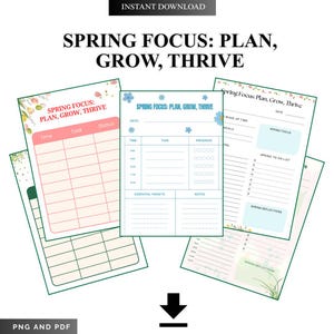 Estrategia de crecimiento estacional PNG PDF Mapa de productividad primaveral Cuaderno de trabajo Florecimiento primaveral Organizador de éxito Florecer la vida Conjunto de arte de diseño de naturaleza