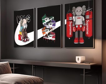 KAWS Poster Set of 3: Hypebeast Wall Art and Minimalist Graffiti Decor - Perfect Digital Download Gift for Art & Sneaker Lovers
