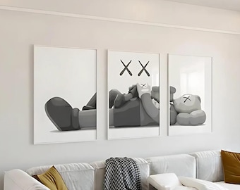 KAWS-posterset med 3: Hypebeast-väggkonst och minimalistisk graffitidekor - Perfekt digital nedladdningspresent för konst- och sneakerälskare
