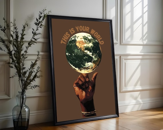 Black Feminine Hands Holding Earth Wall Art, Motivational Wall Art, Black Man Wall Art, Black Woman Wall Art, Digital Download