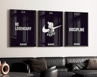 KAWS Poster 3er Set: Hypebeast Wandkunst und Minimalistisches Graffiti Dekor - Perfektes digitales Download Geschenk für Kunst- & Sneaker-Liebhaber