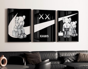 KAWS Poster Set of 3: Hypebeast Wall Art and Minimalist Graffiti Decor - Perfect Digital Download Gift for Art & Sneaker Lovers