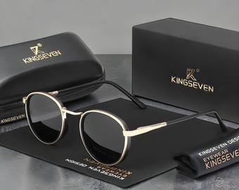 KINGSEVEN Retro Round Polarized Sunglasses: UV400 Aluminum Frame Driving Eyewear