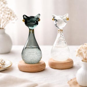 Egyptian Cat Storm Glass | Decorative Barometer | Cat Home Decor | Unique Desk Ornament | Glass Sculpture Gift | Holiday Gift Idea