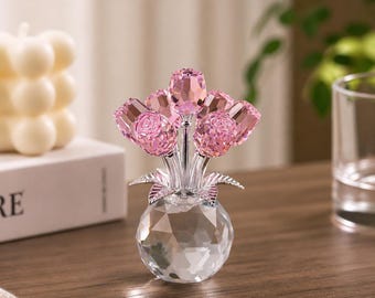 Hand-blown glass birthday flowers, glass roses in red, blue, purple and yellow, as gifts for mom, girlfriend and Valentine's Day