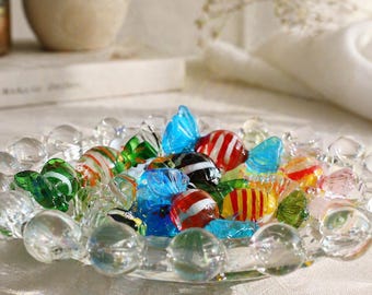 Vintage glasgeblasene eingewickelte kleine Bonbonfiguren, Bonbondekoration in verschiedenen Farben - Glaskunst - Vintage Glass Candy Pieces Halloween Geschenk