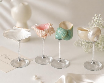 4 pack Natural Conch Shell Wine Glass,Beach Wedding Wine Glass,Seashell Glasse,Goblet Cocktail Glass Cup,Bar Glass,Hawaiian Party Glass