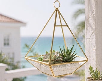 Serra-terrario geometrico in vetro, contenitore per piante grasse, moderna fioriera in vetro, centrotavola per matrimoni, idea regalo di Natale.