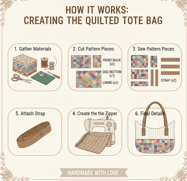Quilted Tote Bag Sewing Pattern PDF | DIY Quilted Tote Tutorial ...