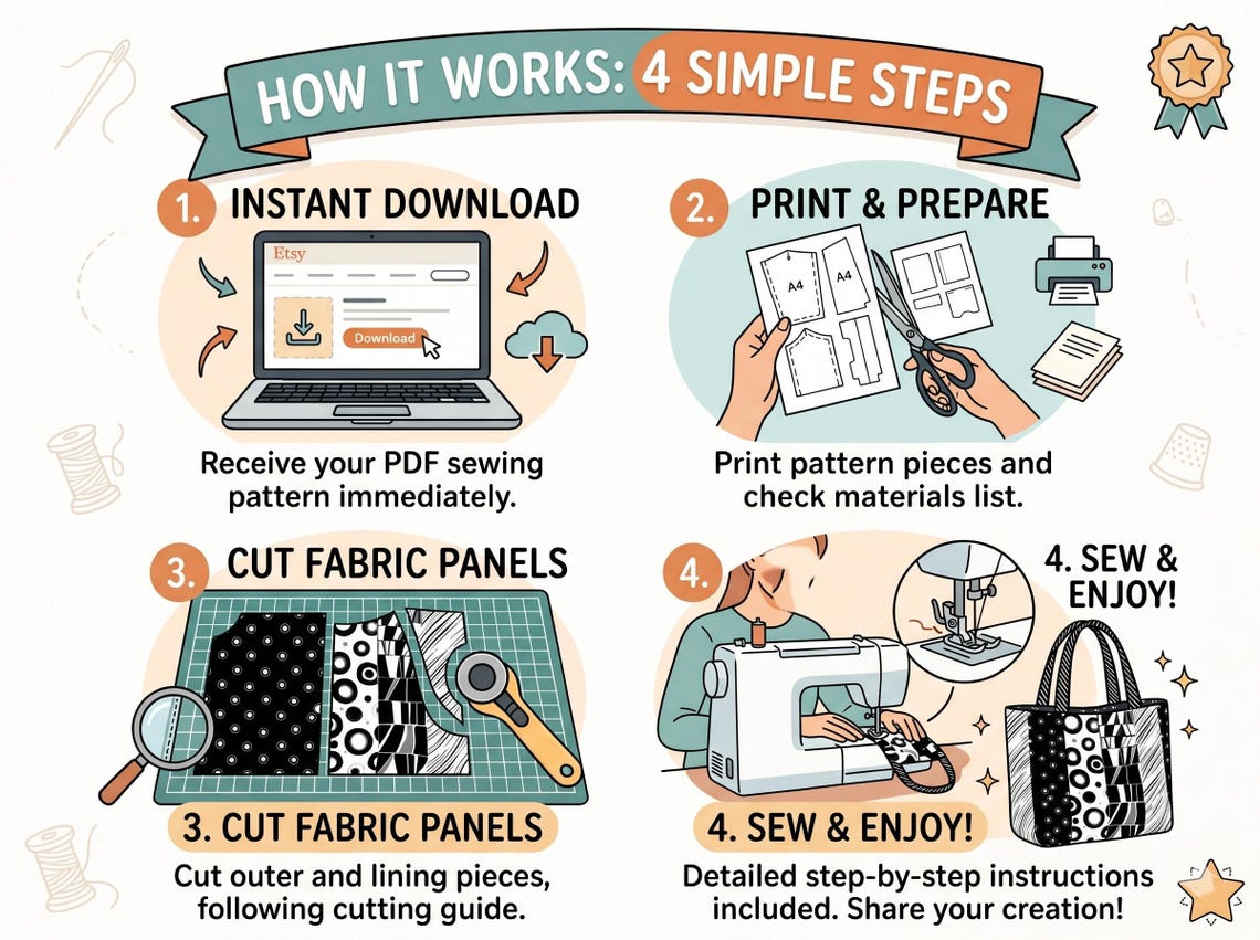 Reversible Tote Bag Sewing Pattern PDF | Back and Forth Tote Tutorial ...