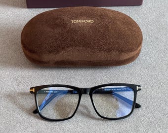 Tom Ford 55mm Rectangular Black Eyeglasses /Blue Light Blocking Optical Glasses / Italian Eyewear