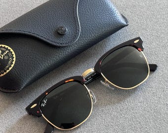 Ray-Ban Clubmaster Tortoise Sonnenbrille, Acetatrahmen, grüne Linse (RB 3016)