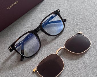 Magnetic Metal Clip-On Lightweight Eyeglasses / Tom Ford Tortoise TF 5016 / Brown Unisex Optical Glasses