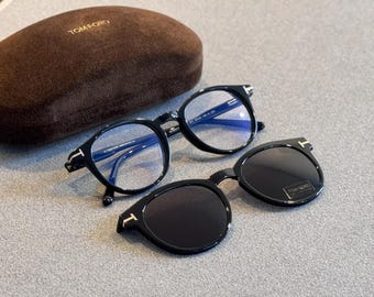 Tom Ford TF 5823 ronde zwarte acetaatbril met kliklenzen (50-20-145 mm)