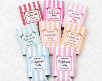 Personalized Beach Bachelorette Can Cooler – Coastal Bridal Party Favor – Custom Drink Holder - Stripes
