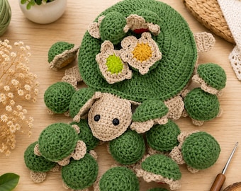 Haakpatroon voor een schildpad-memoryspel (PDF), amigurumi zeeschildpad speelgoed, Montessori memoryspel, direct te downloaden