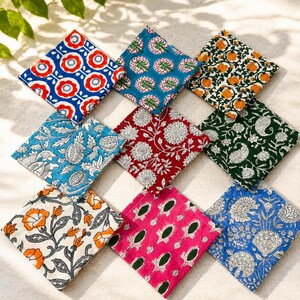 Juego de 100 servilletas de tela surtidas, paquete de servilletas de boda estampadas a mano con bloques, servilletas de mesa reutilizables de algodón estilo boho para combinar.