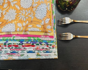 100 servilletas de algodón con estampado floral surtido y estampado a mano / Manteles de mesa estilo boho reutilizables