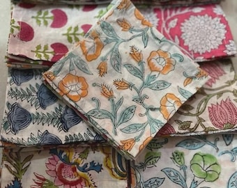 Assorted Cloth Napkins Set 100 Pack of Hand Block Printed Wedding Napkins, Bohemian Cotton Mix and Match Reusable Table Cloth Dinner Napkins