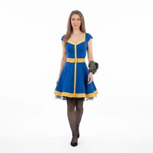 Vault Dweller Jumpsuit, Blue and Yellow Retro Sci-Fi Cosplay Costume, Heavy Cotton Twill Wasteland Survivor Suit, Custom Fit ,CosplayBay