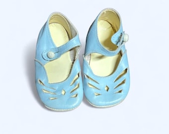 3-6 Monate Antik 1930er Jahre hellblaue handgemachte Ledersandalen