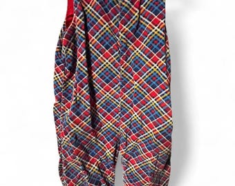 9-12 Monate handgemachte Vintage bunt karierte Cordsamt Strampler Overall ein Teiler