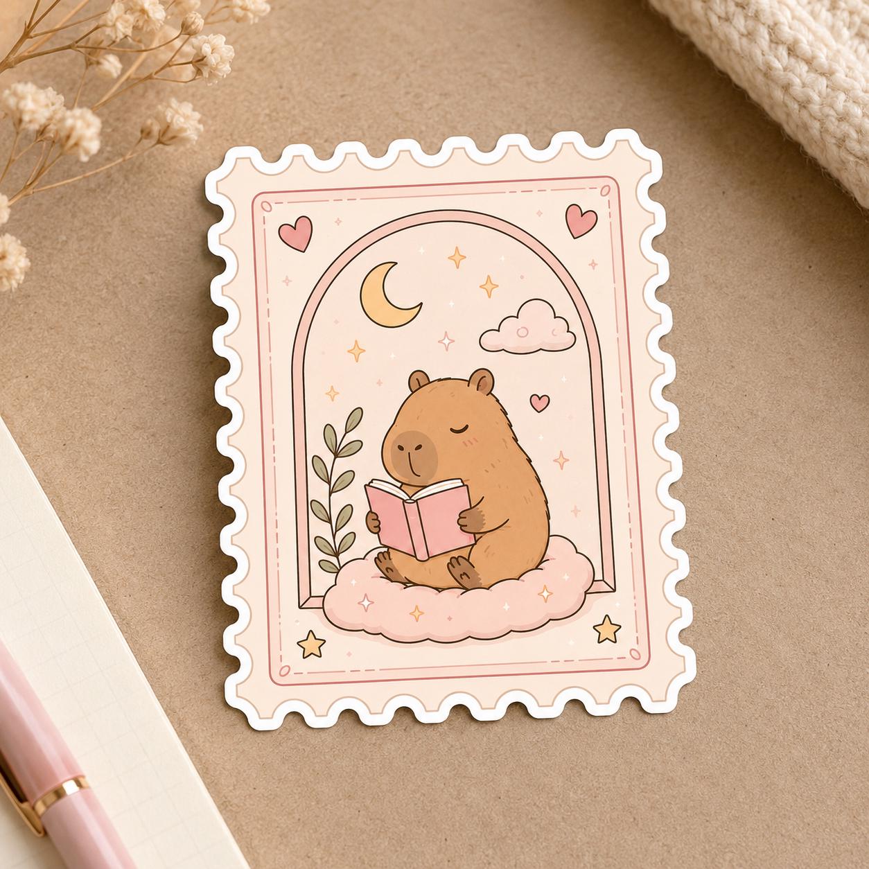 Cozy Reading Capybara PNG, Cute Kawaii Book Lover Clipart, Pastel ...