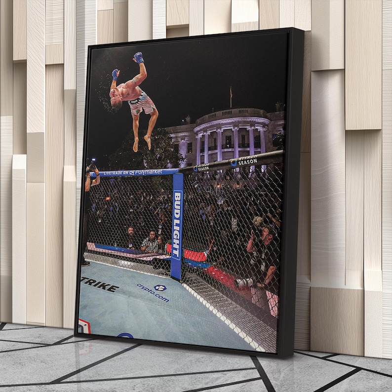 Justin Gaethje Backflip Celebration Canvas Wall Art, UFC MMA Artwork Print, Fighter Room Decor, Mixed Martial Arts Fan Gift image 3
