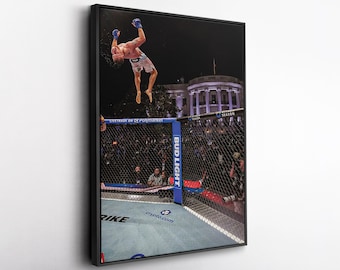 Justin Gaethje Backflip Celebration Canvas Wall Art, UFC MMA Artwork Print, Fighter Room Decor, Mixed Martial Arts Fan Gift