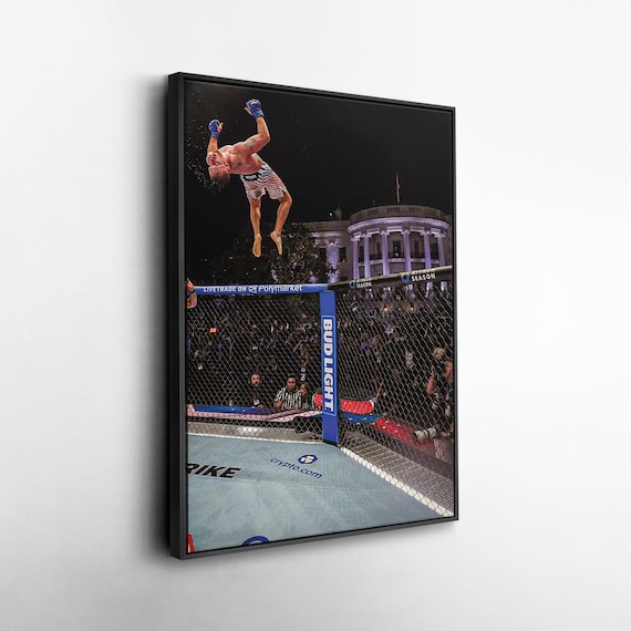 Justin Gaethje Backflip Celebration Canvas Wall Art, UFC MMA Artwork Print, Fighter Room Decor, Mixed Martial Arts Fan Gift