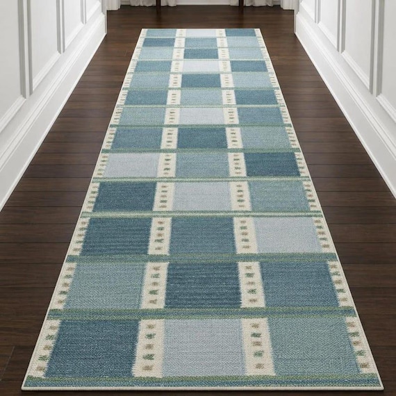Handwoven Swedish Checker Rug : Scandinavian Decor for Housewarming | New-Zealand Wool Carpet